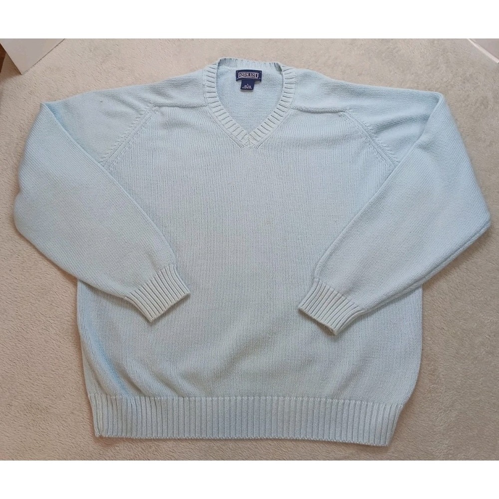 Vintage Lands End Baby Blue V-neck Sweater Men's L 42-44 USA Casual